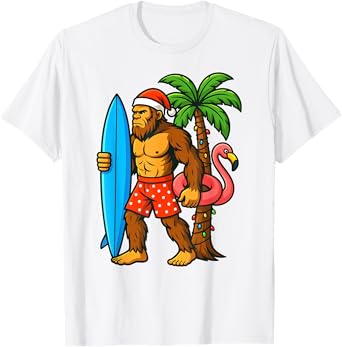 Christmas In July Bigfoot Hawaiian Xmas Palm Tree Summer T-Shirt