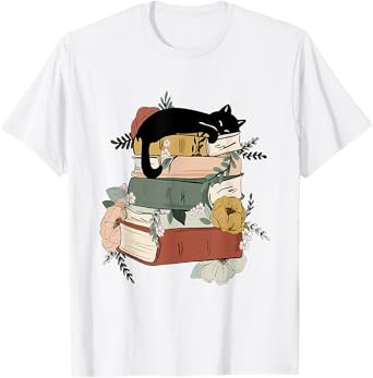 Cat Reading Book Cute Cat And Book Lover For Women Girls Kid T-Shirt
