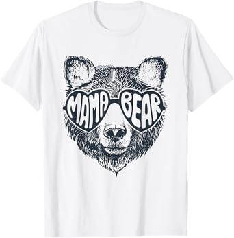 Mama Bear Face Sunglasses Print Mother's Day T-Shirt