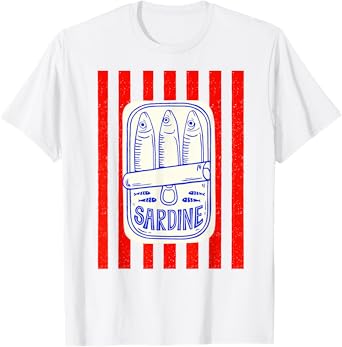 Les sardines red stripes fisherman aesthetic coastal sardine T-Shirt