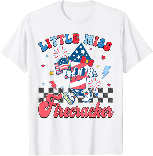 Groovy Little Firecracker 4th Of July Kids Girl Toddler T-shirt