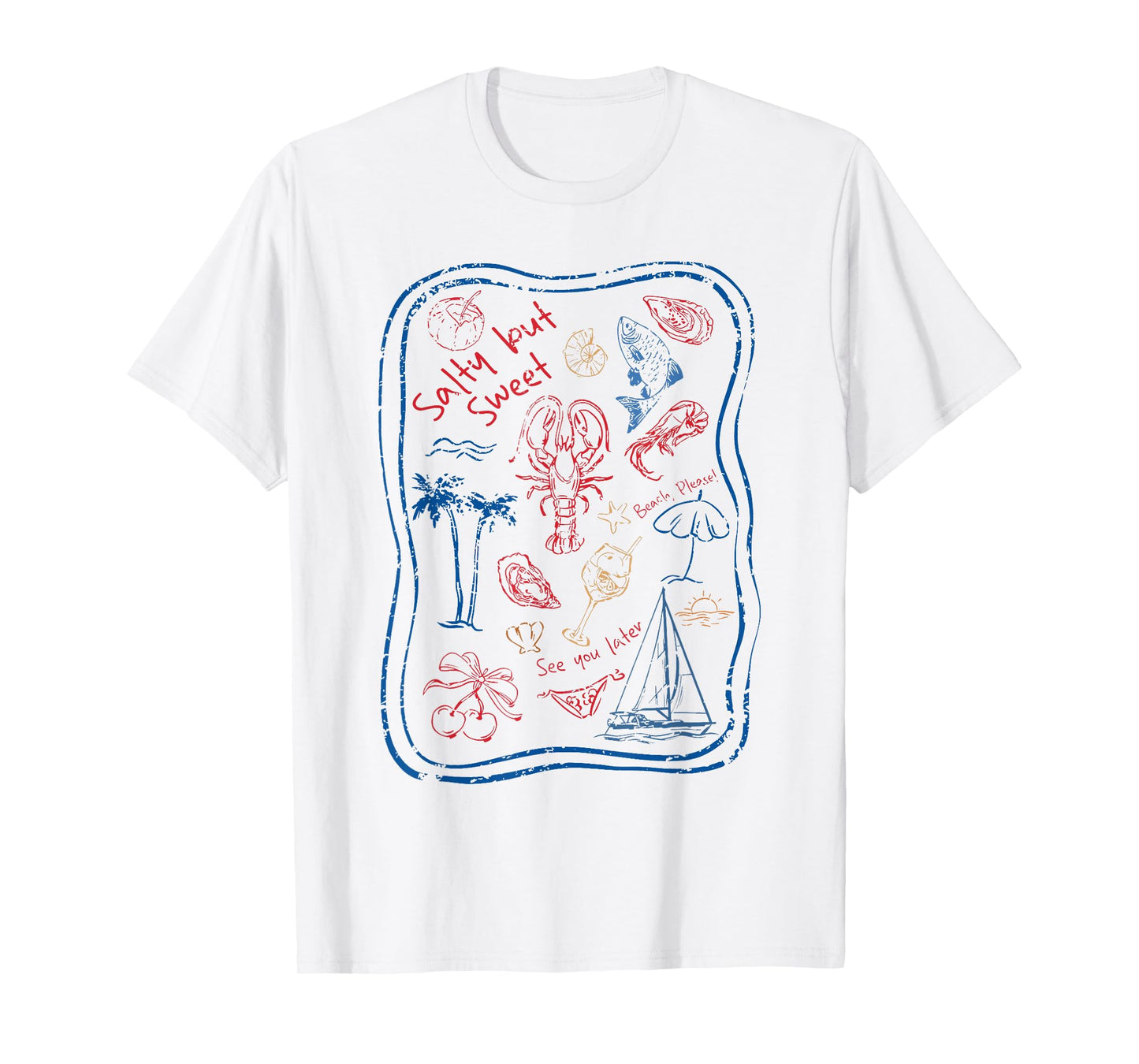 Salty But Sweet Retro Ocean Wildlife Red Lobster Beach Vibes T-Shirt
