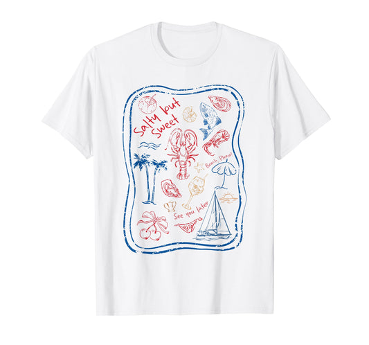 Salty But Sweet Retro Ocean Wildlife Red Lobster Beach Vibes T-Shirt