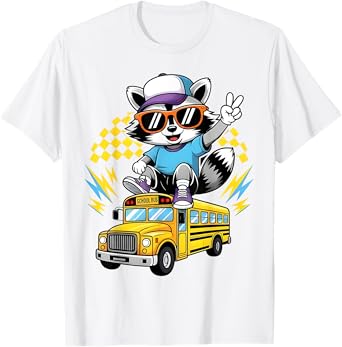 First Day Of School Funny Raccoon School Bus Back To School T-Shirt