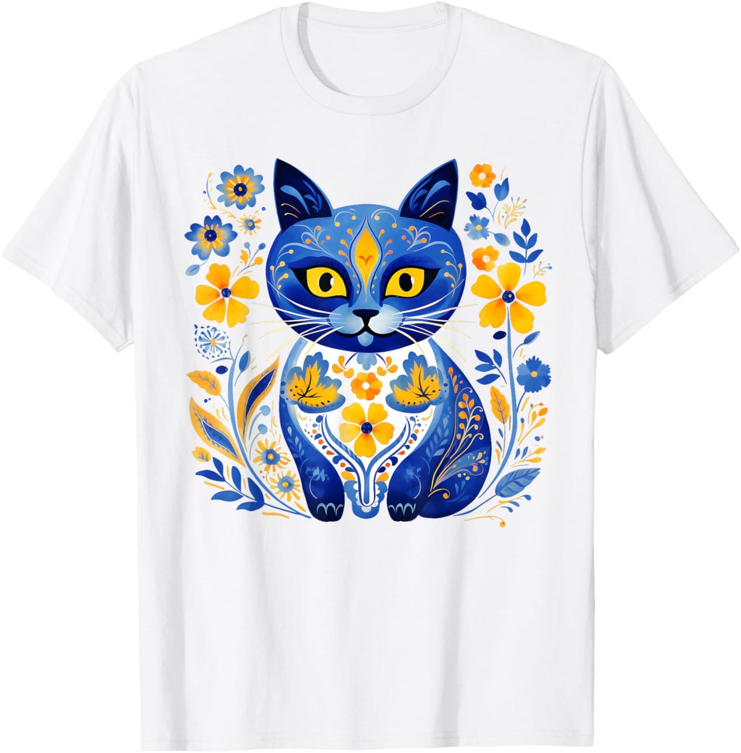 Ukraine Cat Floral Vintage Ukrainian Flag Vyshyvanka Style T-Shirt