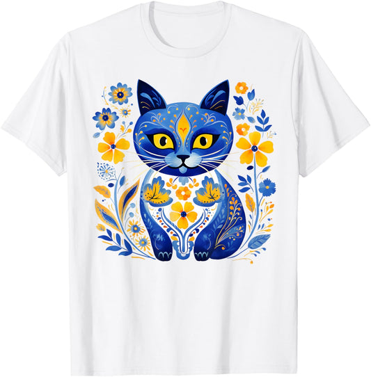 Ukraine Cat Floral Vintage Ukrainian Flag Vyshyvanka Style T-Shirt