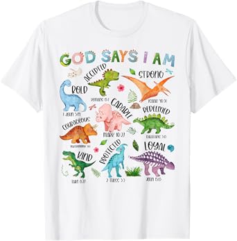 God Says I Am Dinosaur Lover Bible Verse Kids Toddler Boys T-Shirt