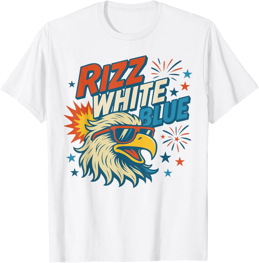 Rizz White Blue Patriotic Eagle 4th Of July T-shirt