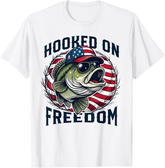 Patriotic Hooked On Freedom America Fishing 4th Of July Men T-shirt