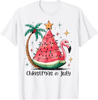 Christmas In July Watermelon Xmas Tree Flamingo Summer Men T-Shirt