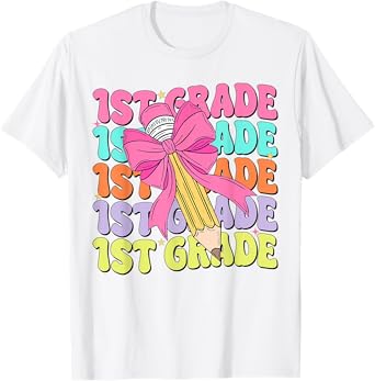 First Day of 1st Grade Girls Coquette Bow Back to School T-Shirt