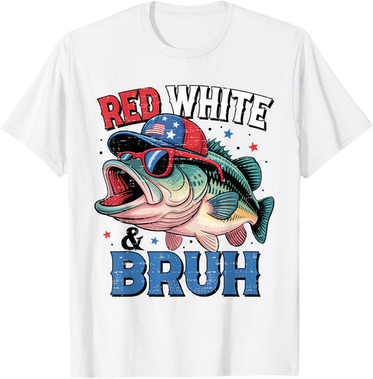 Red, White & Bruh America Boys Fishing Fisherman 4th Of July T-shirt