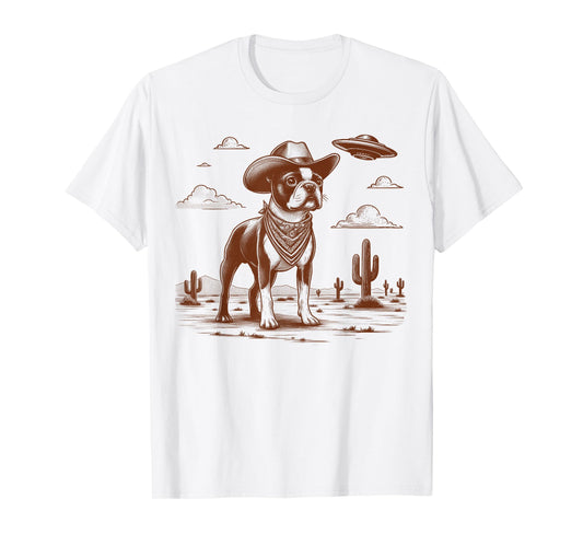 Boston Terrier Lover Dog Mom UFO Wild West Western Life T-Shirt