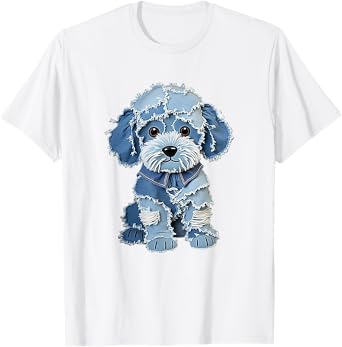 Retro Funny Denim Patch Animal Dog Print Men Women T-Shirt