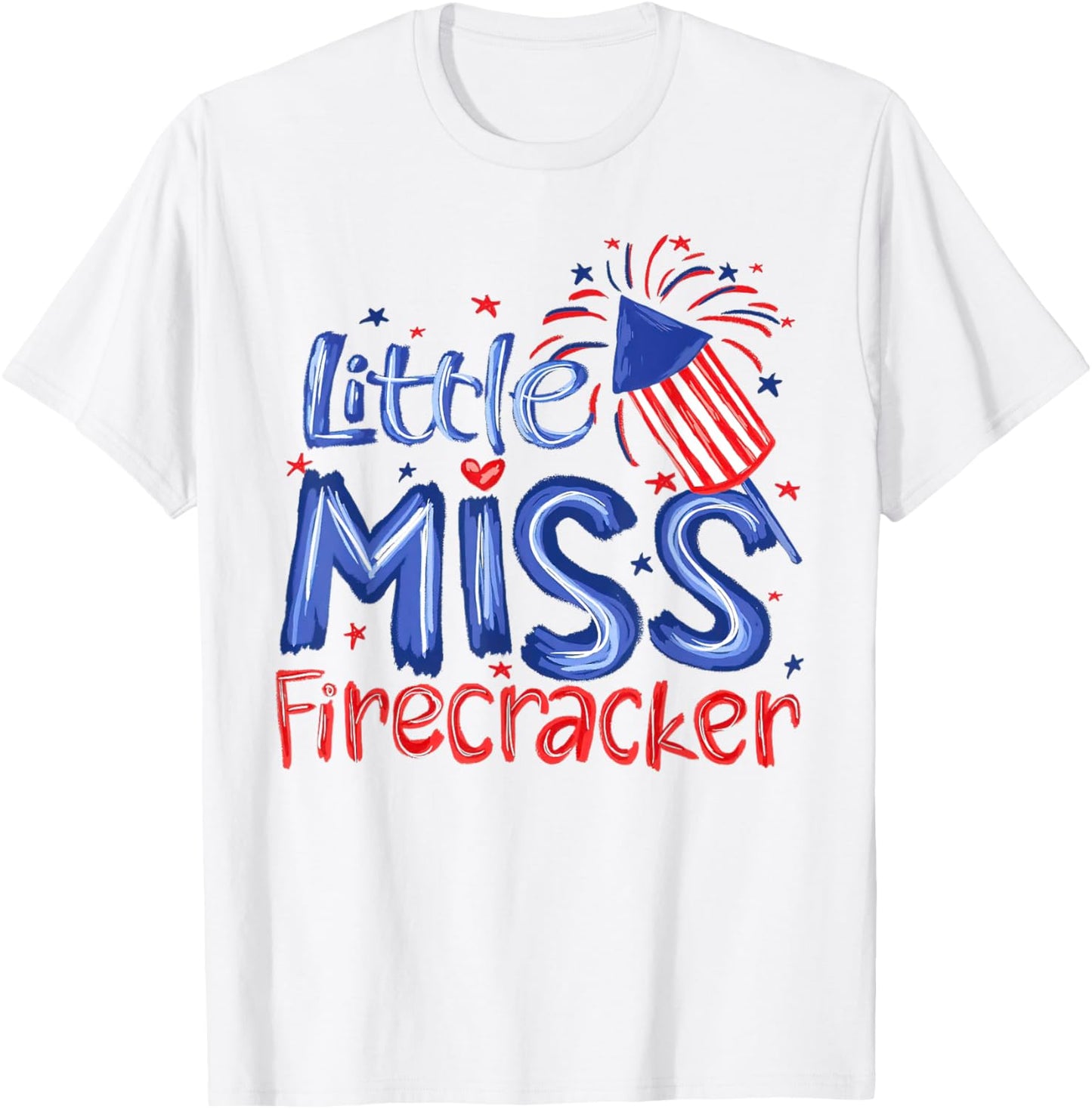Little Miss Firecracker 4th Of July Usa Patriotic Girl Kids T-shirt