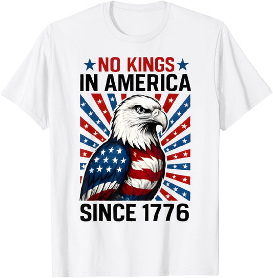 No Kings in America Since 1776 Distressed USA Flag Vintage T-Shirt