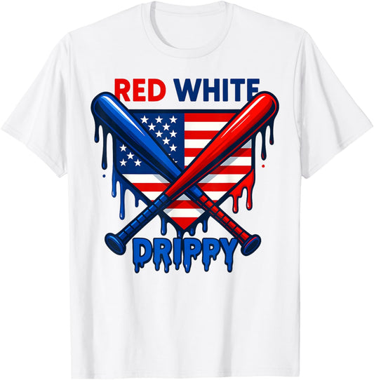 Baseball Ice Cream Red White & Drippy 4th Of July Patriotic T-shirt