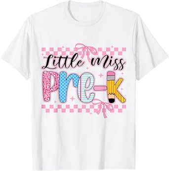 Little Miss Pre-K Back To School Girls Kid Coquette Bow T-Shirt
