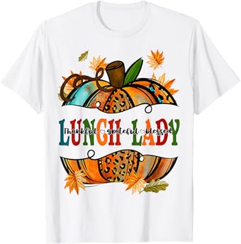Leopard Pumpkin Fall Autumn Thanksgiving Lunch Lady Women T-Shirt