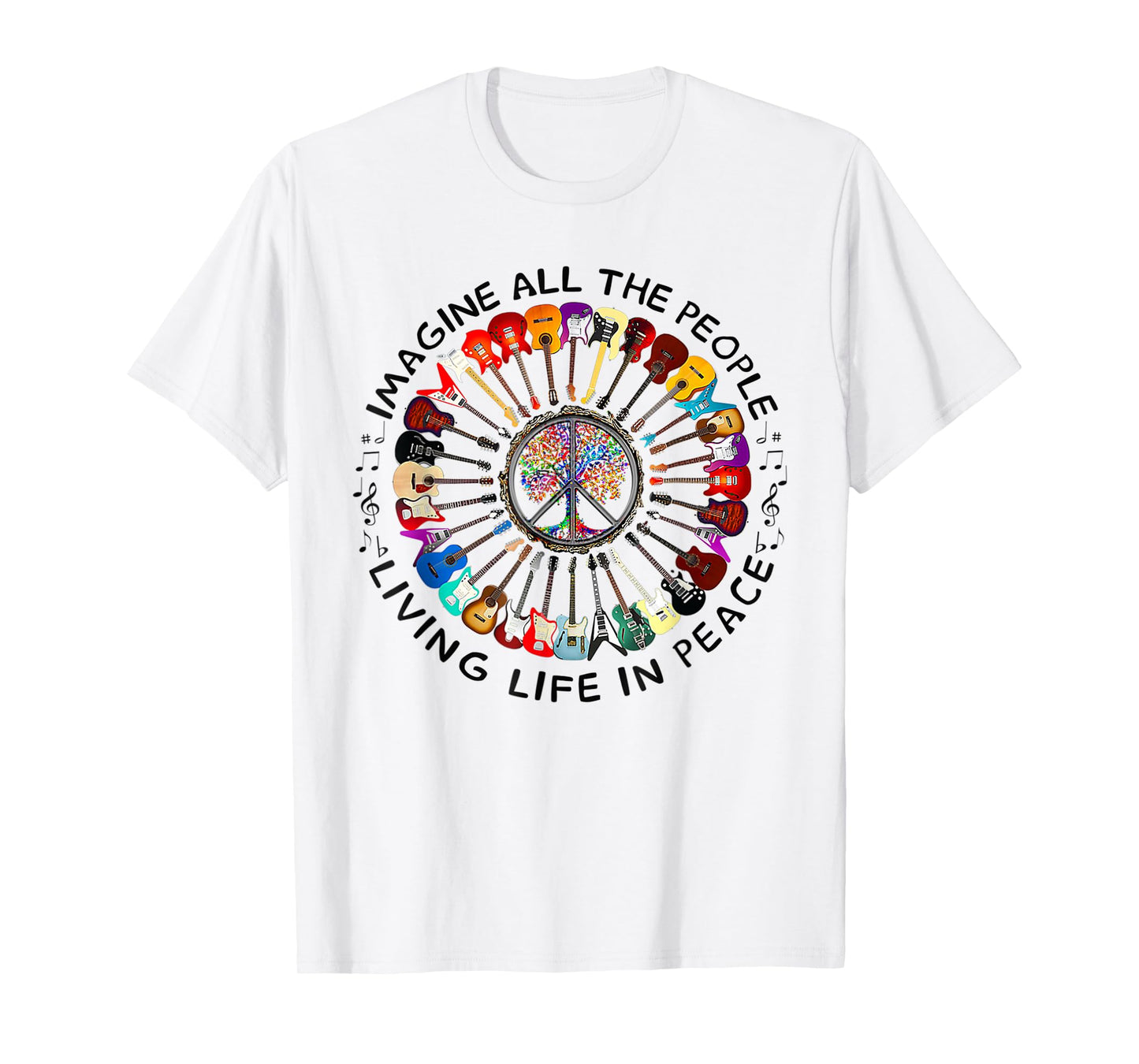 Imagine Music Peace and Music Guitar Circle Harmony T-Shirt
