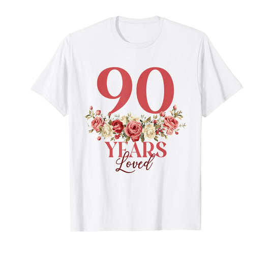 90 Years Loved - 90th Birthday 90 Years Old Women Floral T-Shirt