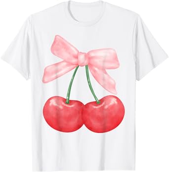 Cherry Red Aesthetic Cherries Trendy Summer Bow Women T-Shirt