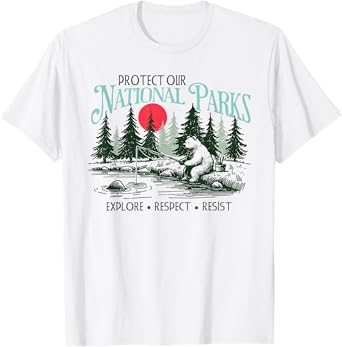 Retro Resist Protect Our National Parks Funny Bear Graphic T-Shirt