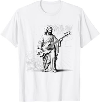 Jesus Playing Bass Guitar Guitarist Christian Vintage Rock T-Shirt