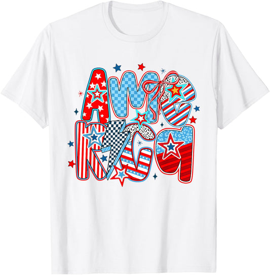 Retro Groovy America Funny 4th Of July Patriotic Women Girls T-shirt