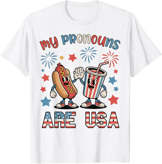 Patriotic My Pronouns Are Usa Hotdog 4th July Boy Toddler T-shirt