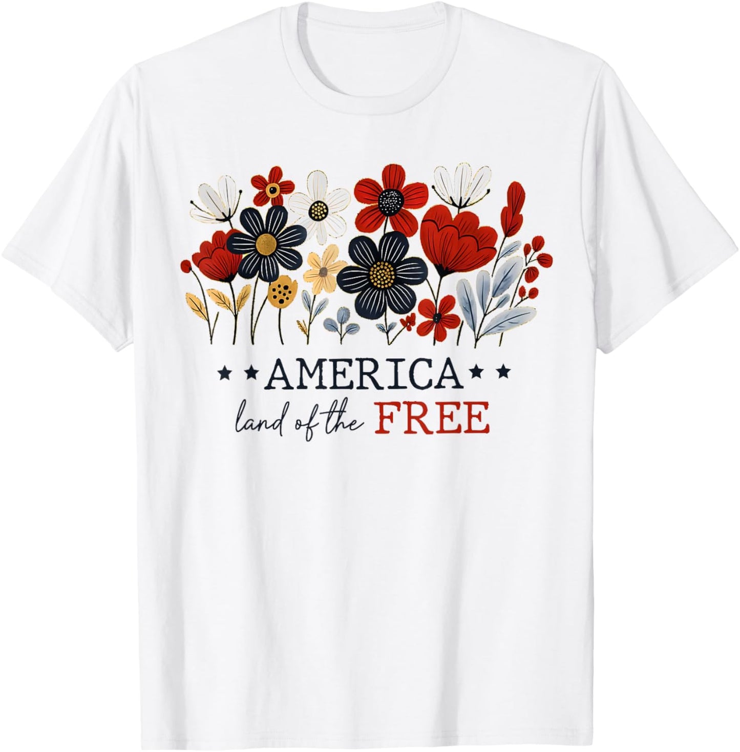Boho Floral America Land Of The Free 4th Of July Womens T-Shirt