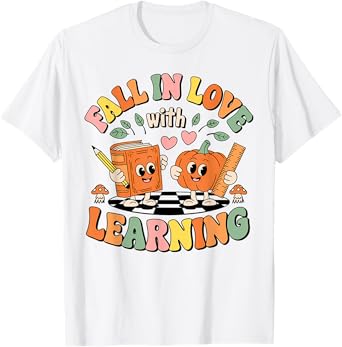 Fall In Love With Learning Retro Autumn Teacher Thanksgiving T-Shirt