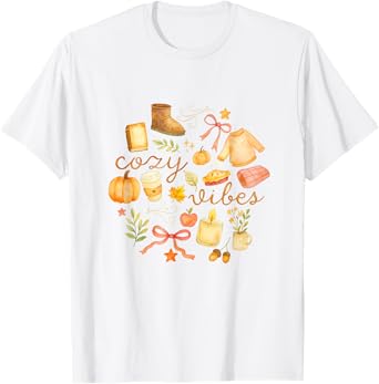 Cozy Vibes Watercolor Fall Autumn Aesthetic, Pumpkins T-Shirt