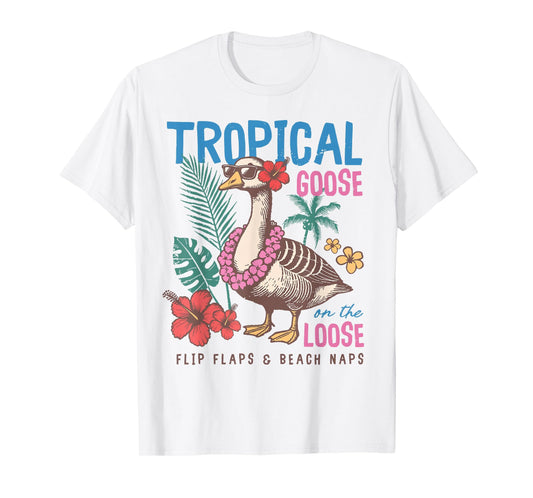 Retro Tropical Goose On The Loose Hawaii Summer Vibes Beach T-Shirt