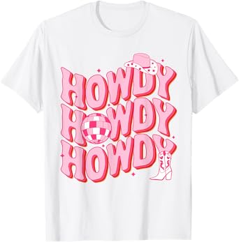 Howdy Southern Western Girl Country Rodeo Pink Cowgirl Disco T-Shirt