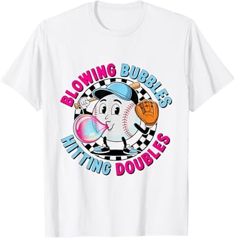 Funny Blowing Bubbles Hitting Doubles Baseball Player Retro T-Shirt