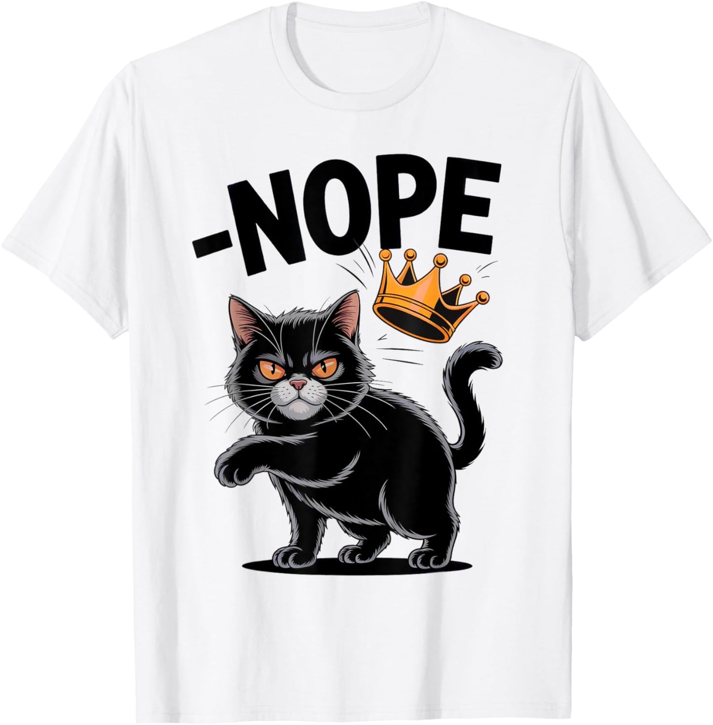 No Kings In America Funny Black Cat Kicking Crown T-Shirt