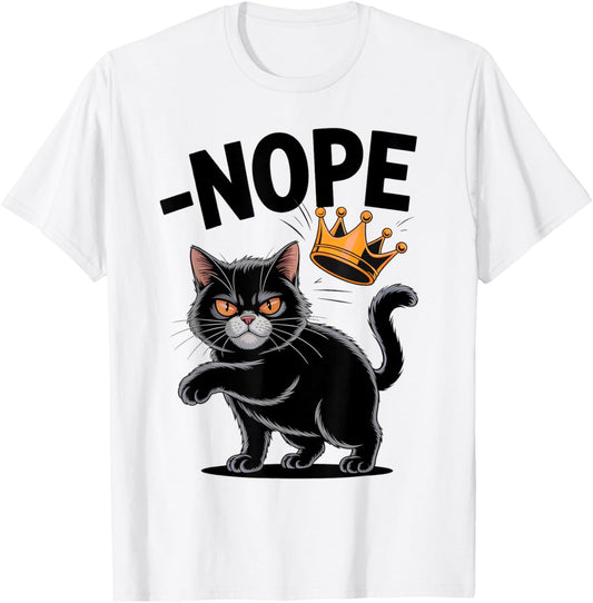 No Kings In America Funny Black Cat Kicking Crown T-Shirt