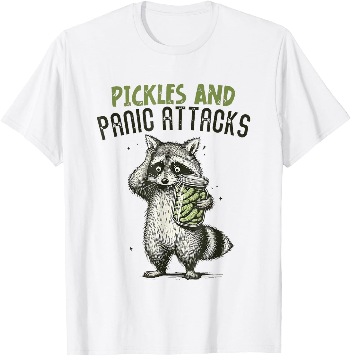Retro Raccoon Pickles And Panic Attacks Funny Pickles Lover T-Shirt
