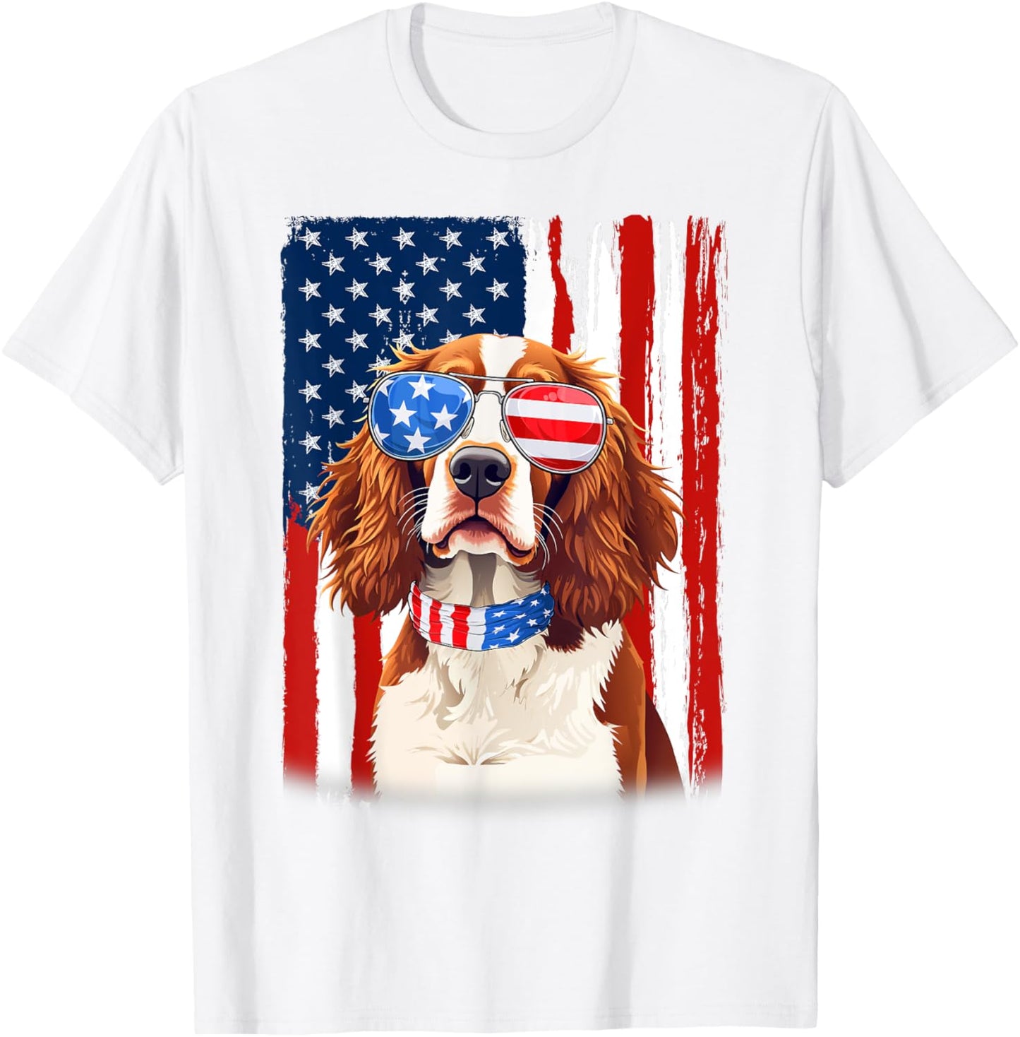 USA America Flag Brittany Spaniel Dog 4th of July Patriotic T-Shirt