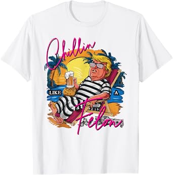Chillin Like A Felon Retro Pink Summer Beer Funny Trump 2024 T-Shirt