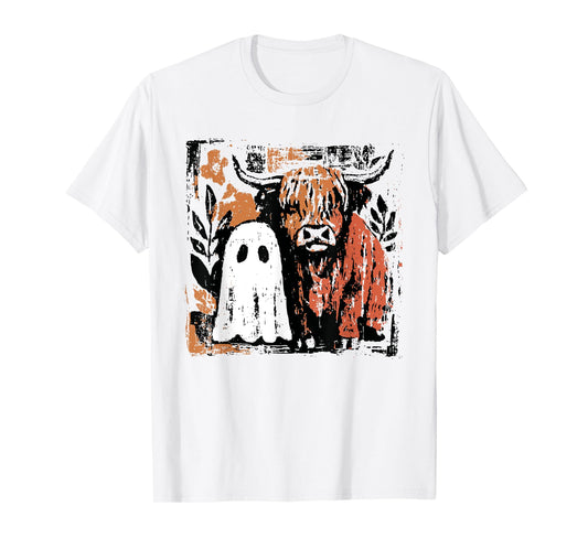 Cute Fall Highland Cow Ghost Halloween Spooky for Men Women T-Shirt