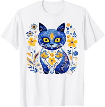 Ukraine Cat Floral Vintage Ukrainian Flag Vyshyvanka Style T-Shirt