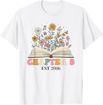 Chapter 9 Years Old 9th Birthday Wildflower Book Lover T-Shirt