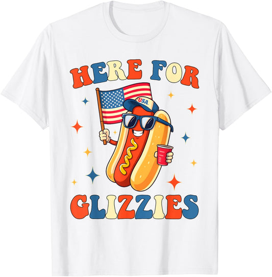 4th Of July Here For Glizzies Hotdog Patriot Men Women Kids T-Shirt