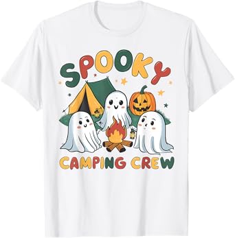 Spooky Camping Crew Ghosts Halloween Campfire Vintage Boo T-Shirt