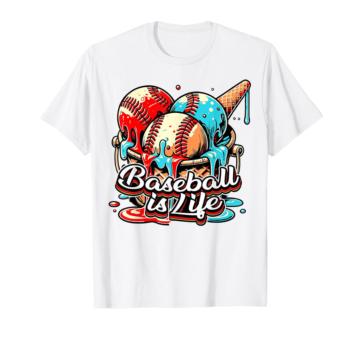 Baseball is Life Ice Cream Cone Drip Boys Youth Kids T-Shirt