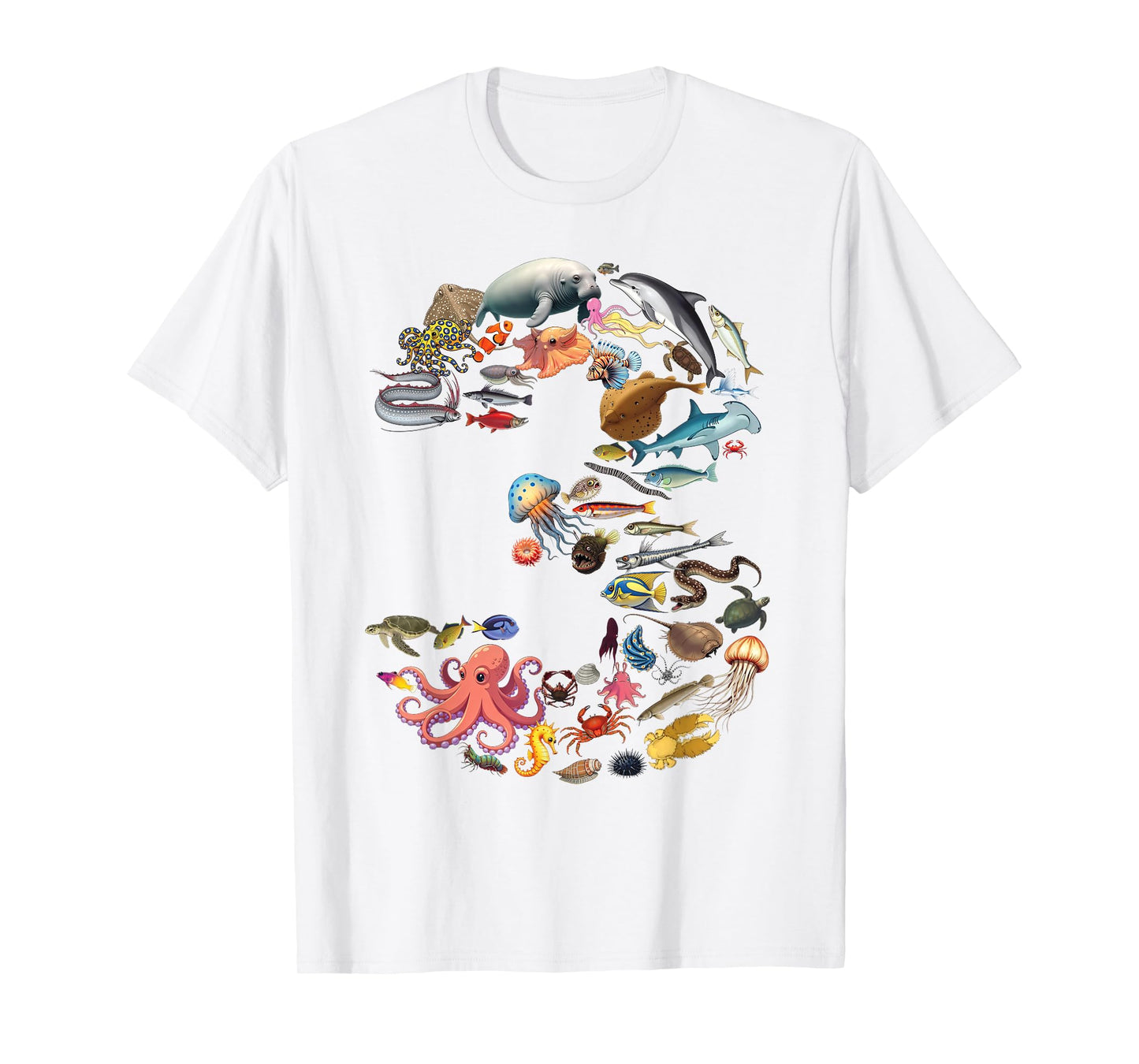 3 Years Old 3rd Birthday Sea Ocean Animals Figures Number 3 T-Shirt