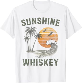 Sunshine and Whiskey Summer Vintage Funny Party Beach summer T-Shirt