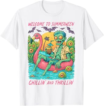 HUGvyn Halloween: Summerween Zombie Float Flamingo Summer T-Shirt